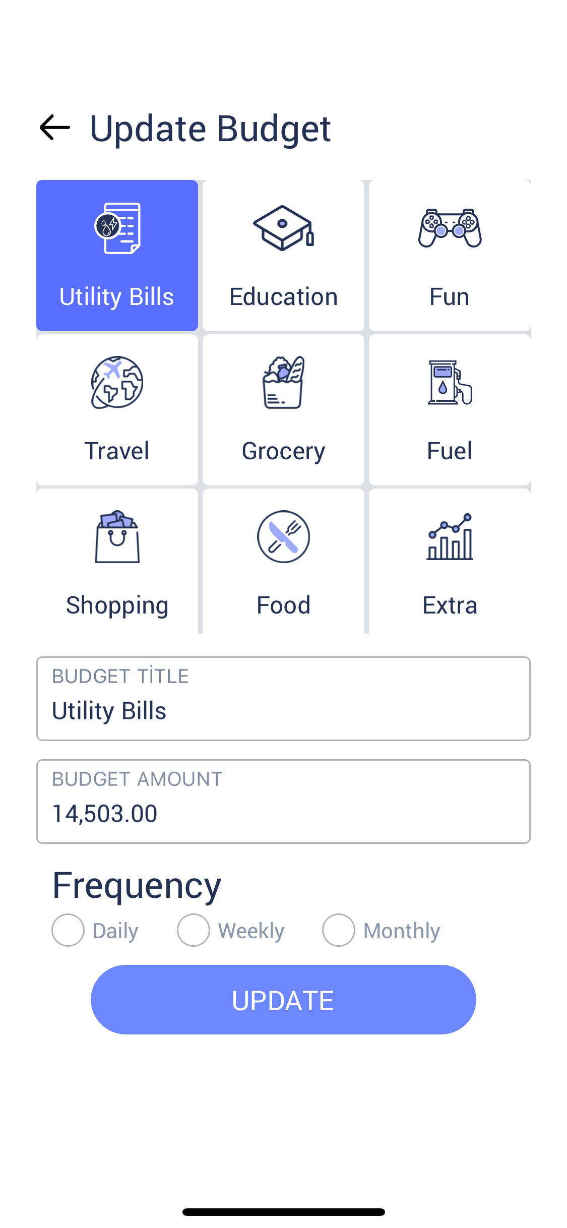 Personal Finance Management screen