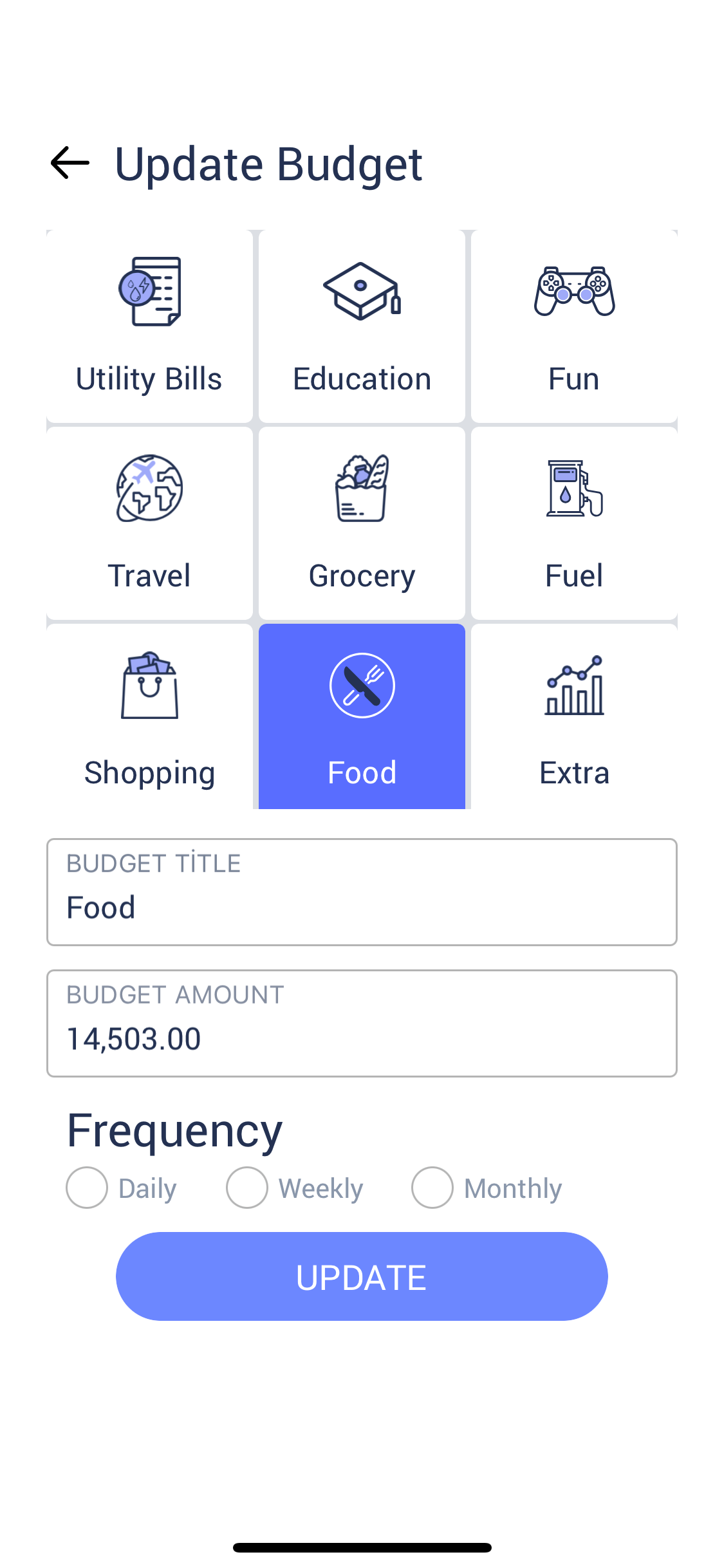 Personal Finance Management screen