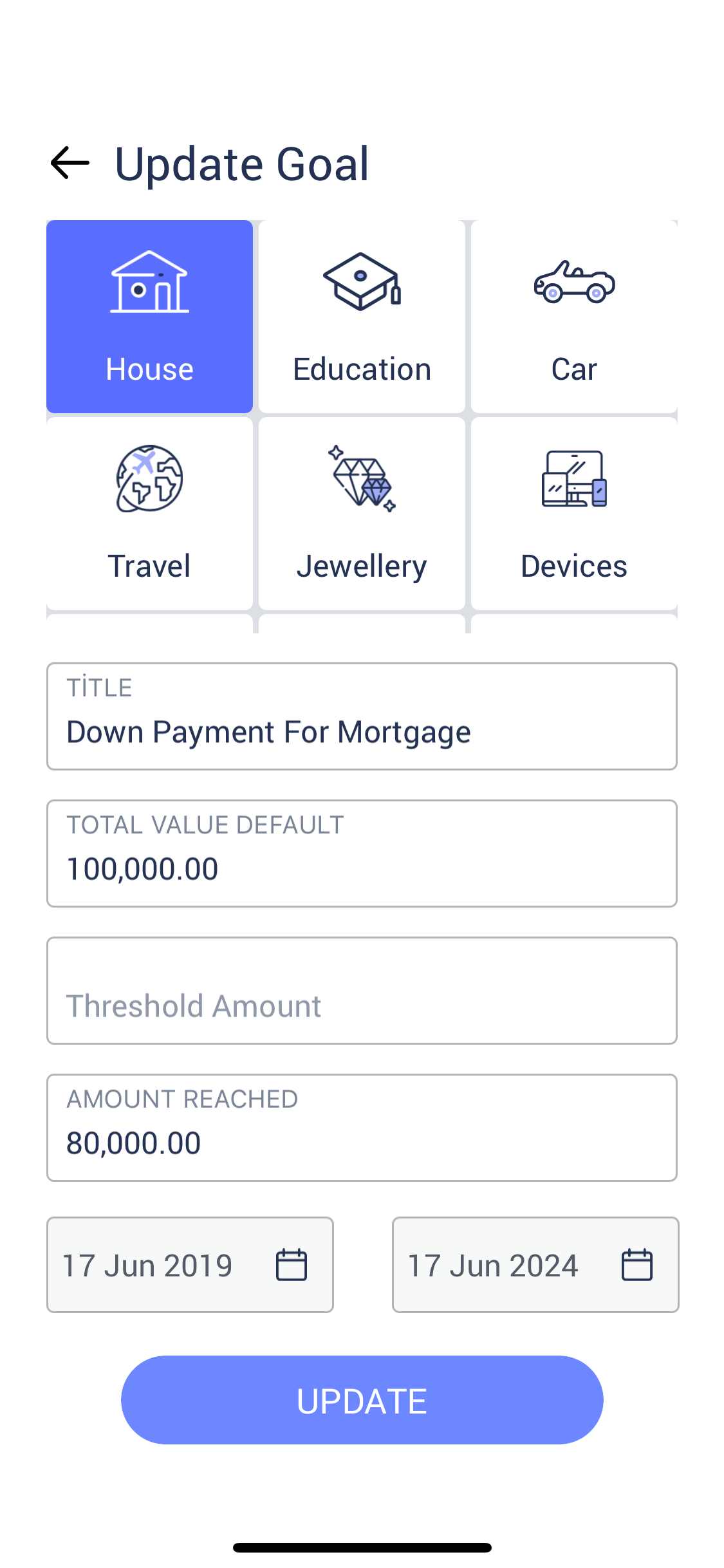 Personal Finance Management screen