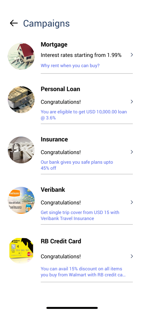 mobile banking solution screen