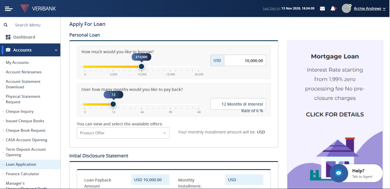 Retail Internet Banking Screenshot