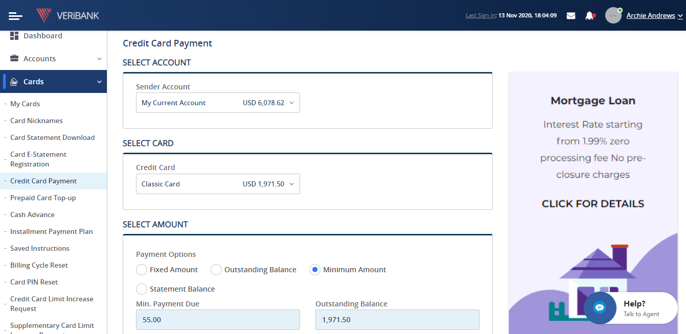 Retail Internet Banking Screenshot