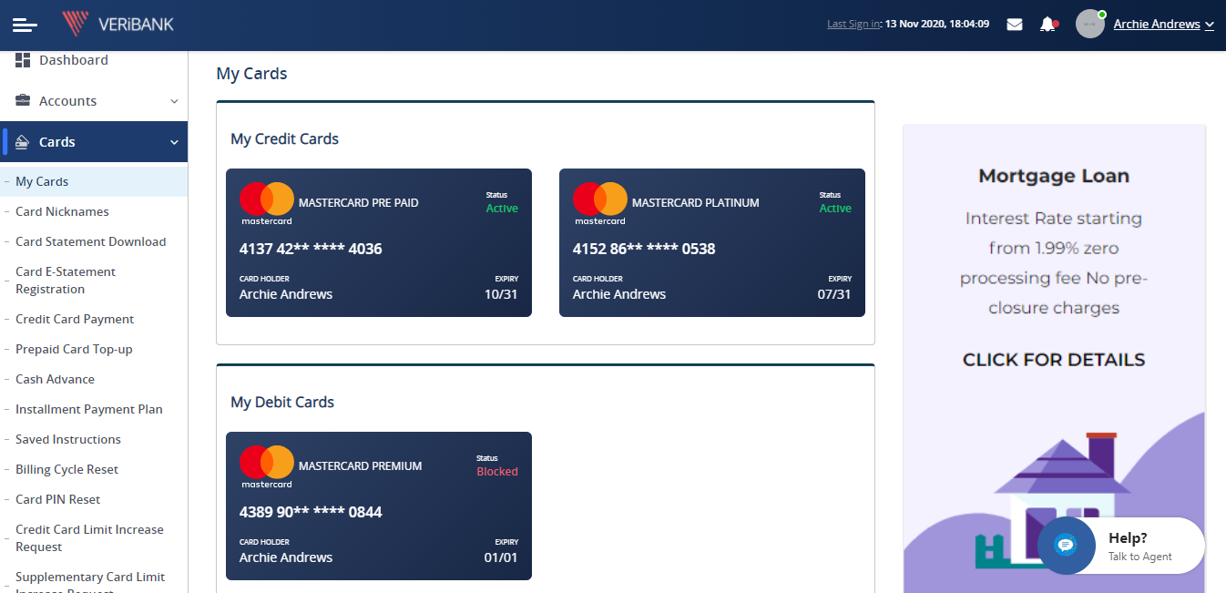 Retail Internet Banking Screenshot