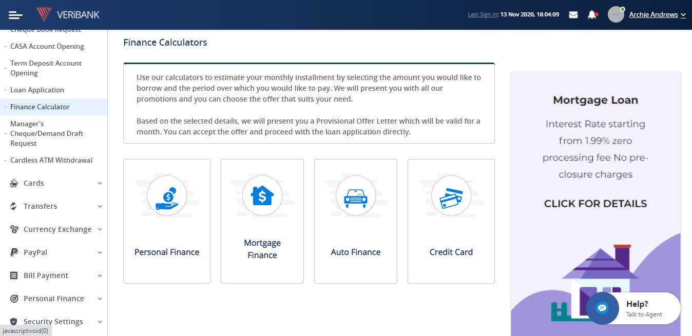 Retail Internet Banking Screenshot