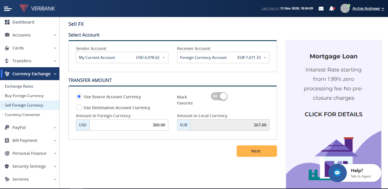 Retail Internet Banking Screenshot