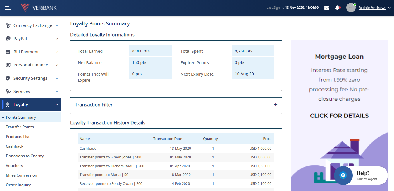 Retail Internet Banking Screenshot