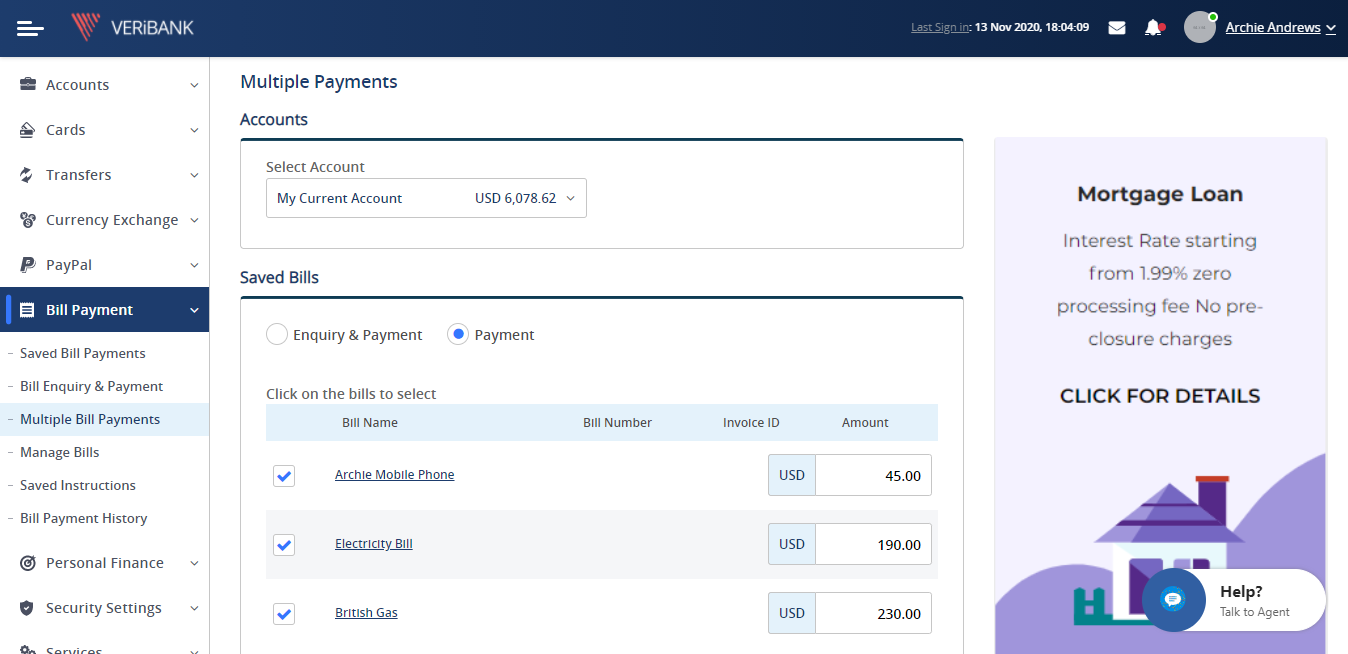 Retail Internet Banking Screenshot