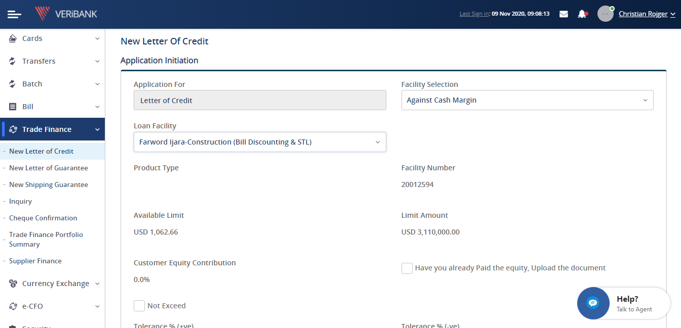 Corporate Internet Banking screen