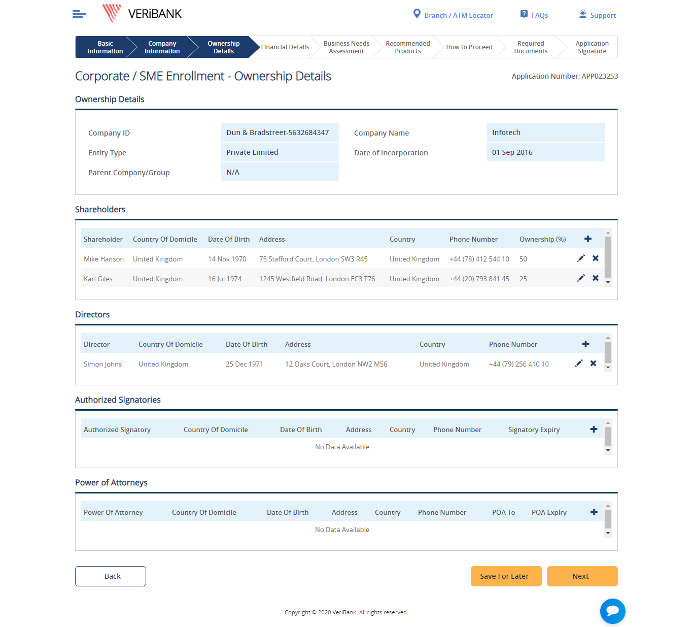 sme corporate onboarding screen
