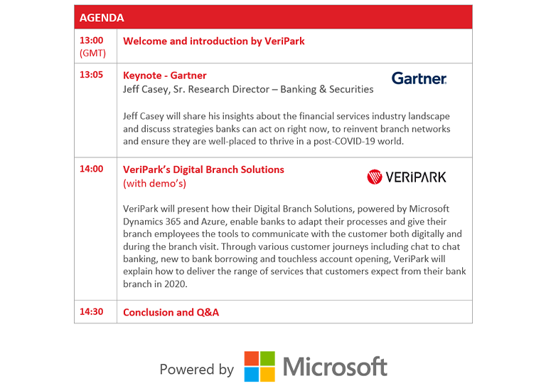 Gartner VeriPark Reinventing the bank branch Webinar agenda