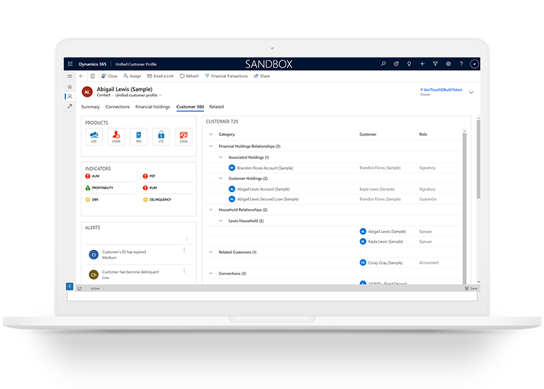 Veritouch app for Microsoft cloud for Financial services - customer 360