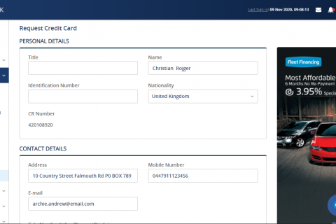 Corporate Internet Banking screen