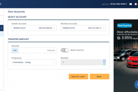 Corporate Internet Banking screen