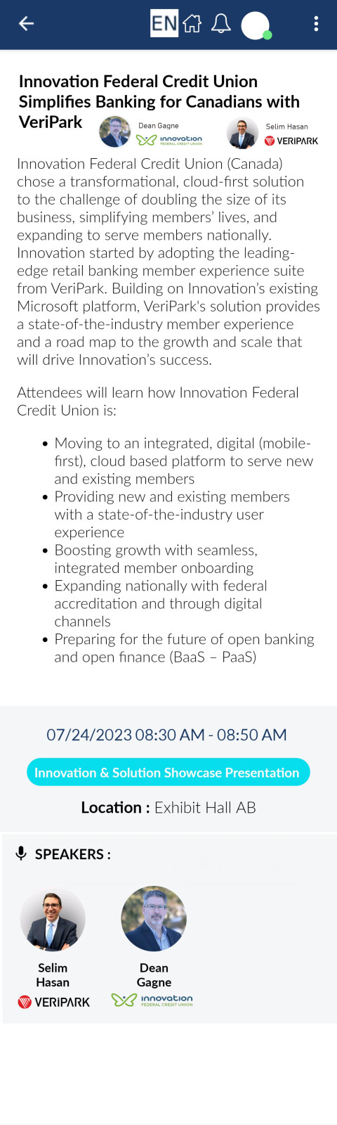 WCUC 2023 - session details - on stage with Innovation Federal Credit Union